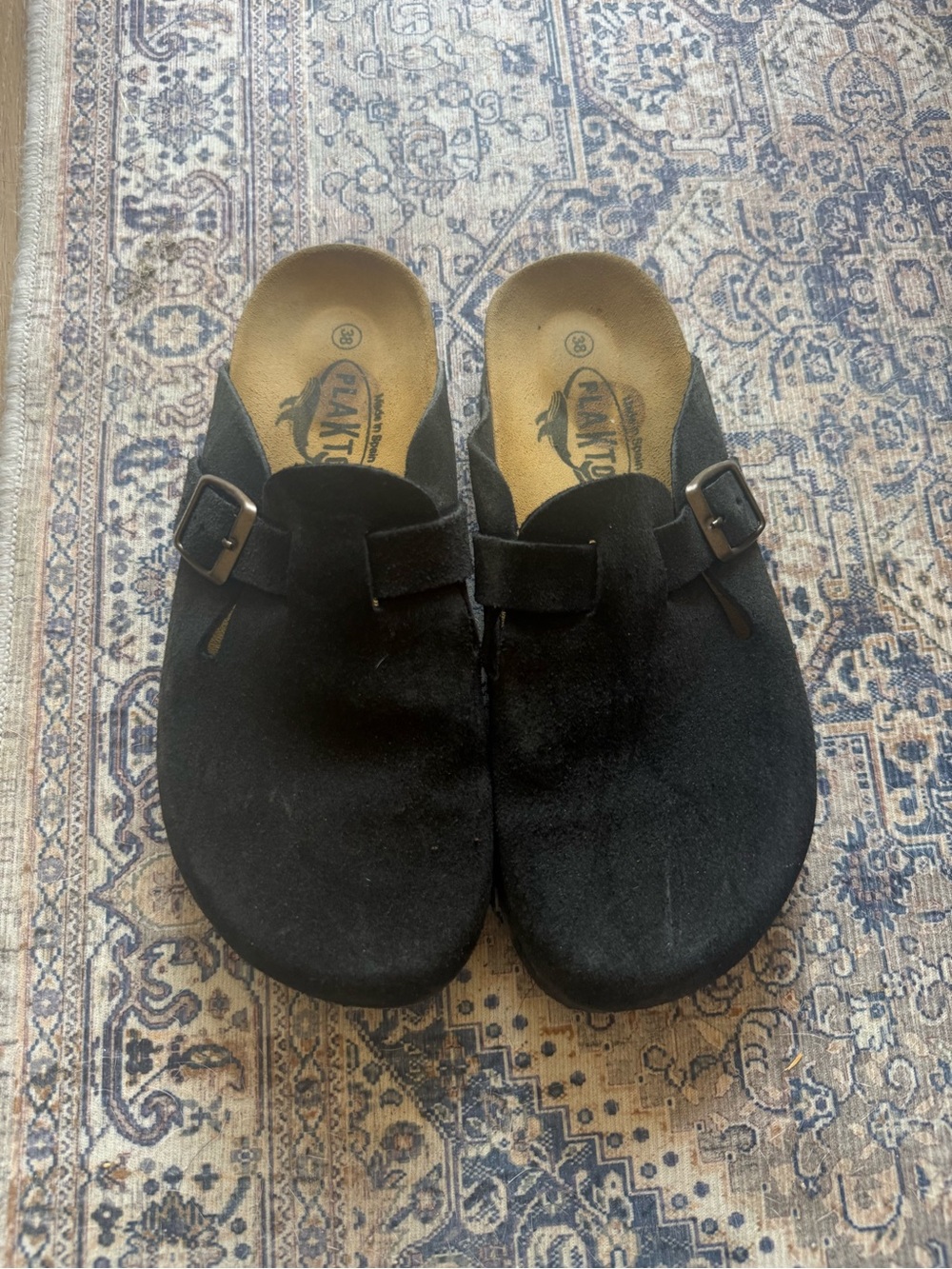 Black Suede Mules with Buckle Strap